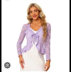 Boohoo Lavender Floral Lace Tie-Front Sheer Cardigan Bolero